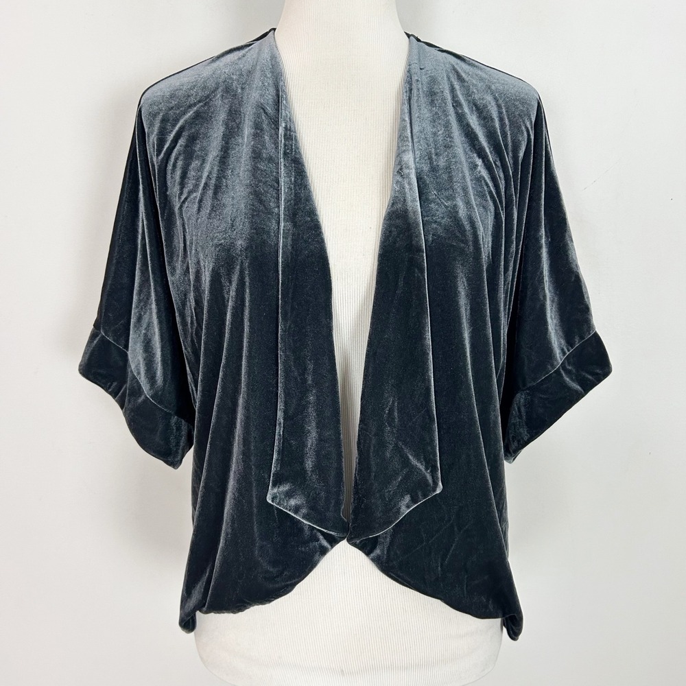 Women's Gray Velvet Open Front Kimono Top Fall Layer Size XS Womens